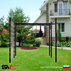 Уличная шведская стенка Sv Sport рукоход с комплектом турник прямой 2шт У5226 (Турник/Гнездо 80см/Канат/кольца/лестница/Сетка)