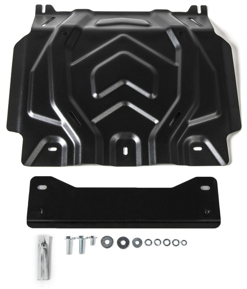 Защита картера Rival для Fiat Fullback (V - 2.4D) 2016-н.в./Mitsubishi L200 V (V - 2.4D) 2015-2019 2018-н.в./Mitsubishi Pajero Sport III (V - 2.4D; 3.0) 2016-2021 2021-н.в., сталь 3 мм, с крепежом (устанавл-ся совместно с 2111.4046.2.3), штампованная, 2111.4041.2.3