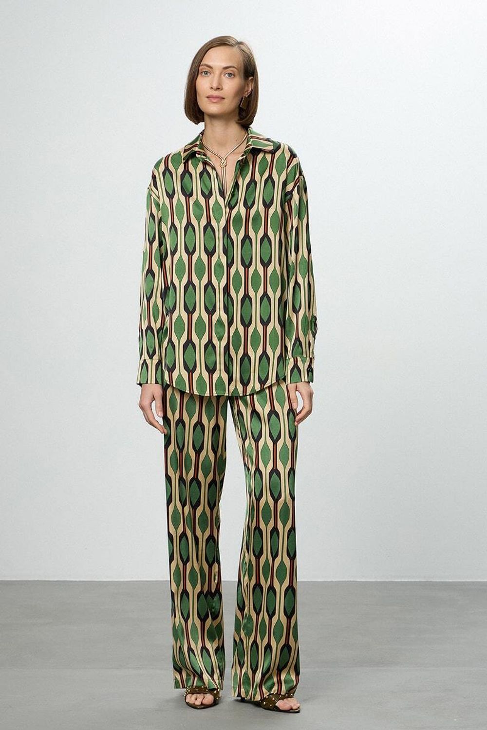 Рубашка Хельсинки зеленый принт вискоза