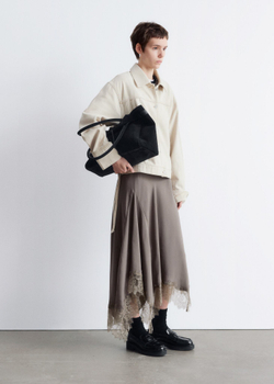 H&M Асимметричная юбка миди с кружевной отделкой, серо-бежевый