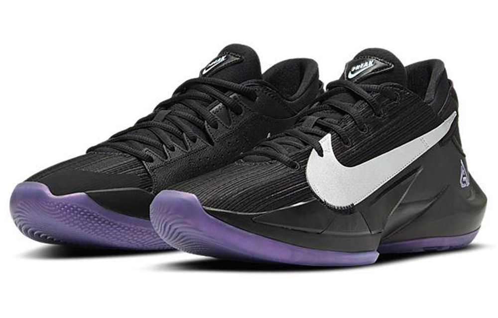 Nike Freak 2 EP round head lace-up fabric shock absorption, non-slip, wear-resistant wrapping, impact resistance, low-cut actual combat basketball shoes, men's black and purple