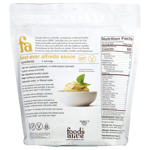 Foods Alive, пищевые дрожжи в хлопьях, необогащенные, 907 г (2 фунта)