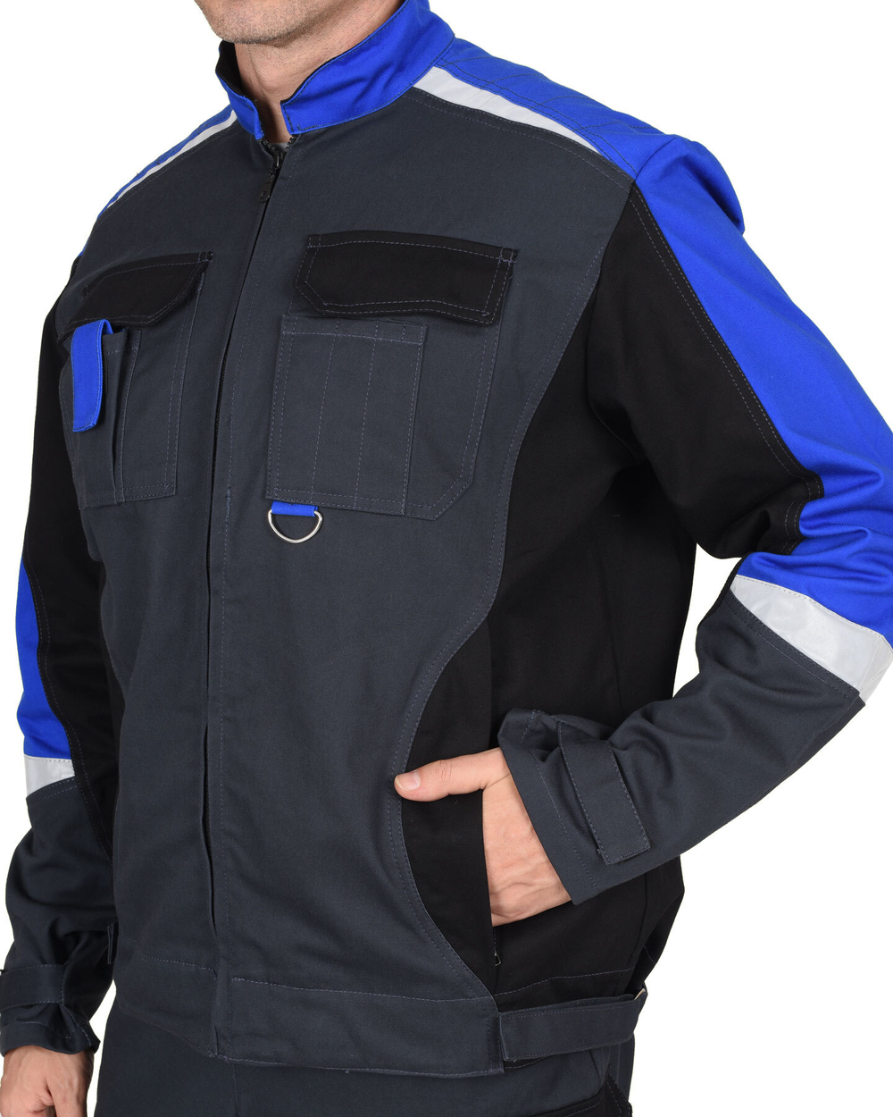 Костюм мужской летний «ФАВОРИТ-МЕГА» куртка и полукомбинезон, серый с черным васильком, СОП