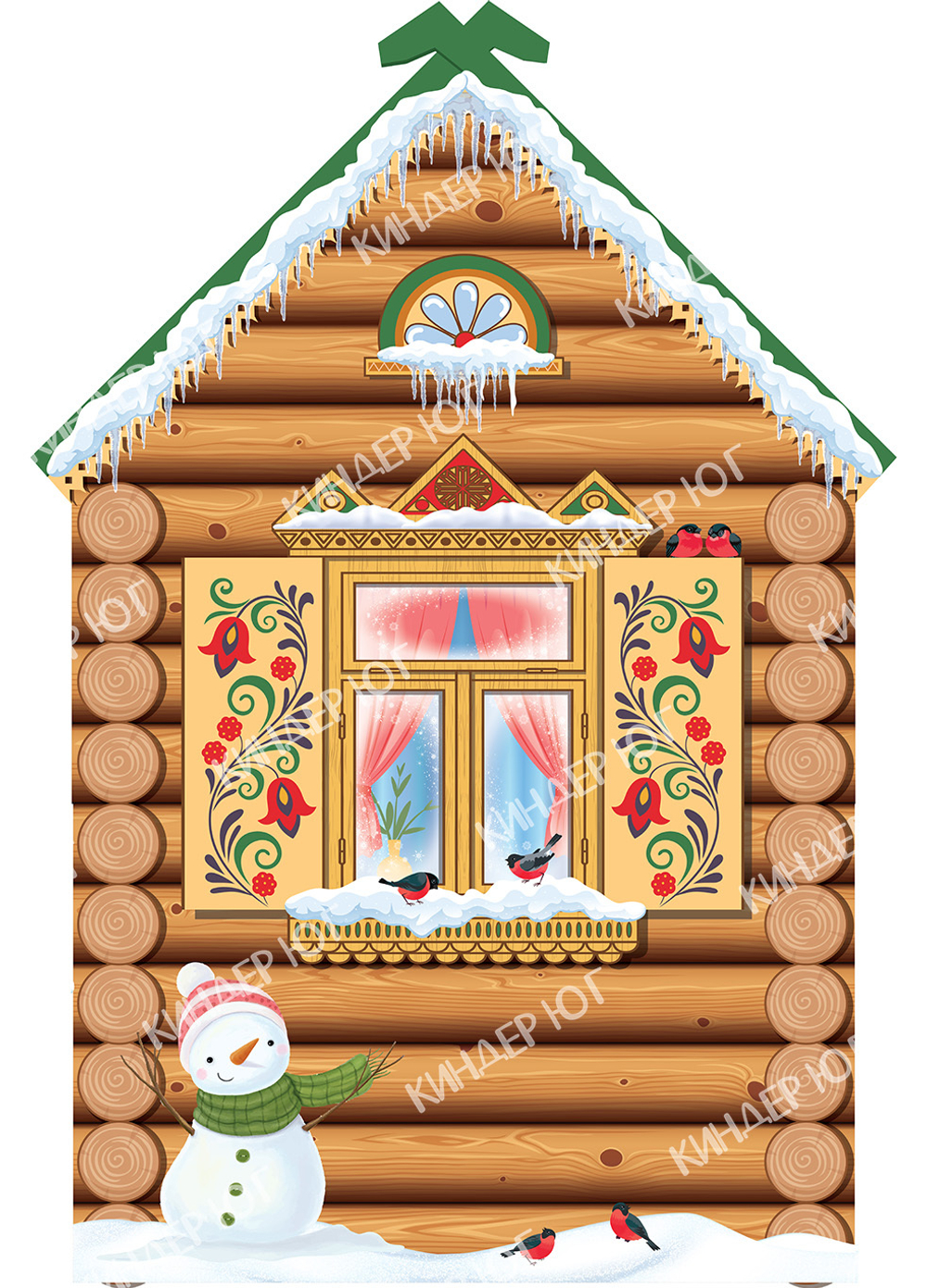 Декорация "Зиминй дом со снеговиком" арт. Ф402-3