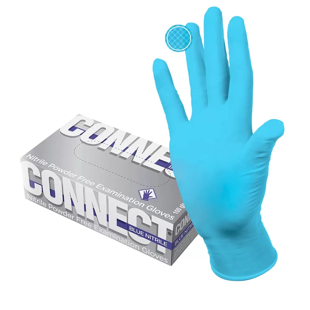 Перчатки нитриловые смотровые Connect Blue Nitrile Gloves нестерильные неопудренные текстурированные размер XL 1 пара