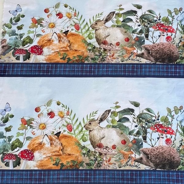 КАЙМА, ЛИСА, ЗАЯЦ, ЕЖИК - 100% хлопок. КУПОН 90 x 110 cm 1