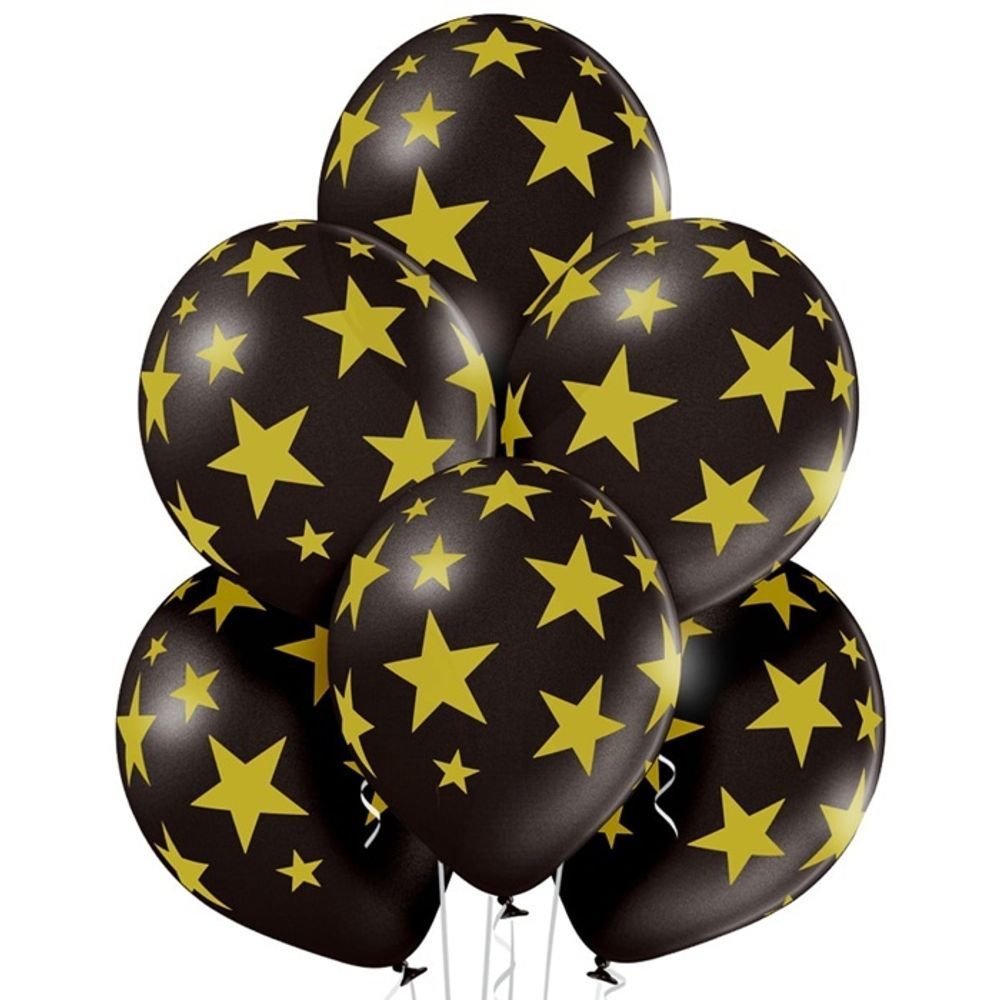 Воздушные шары Belbal с рисунком Звезды золотые на чёрном, 25 шт. размер 14&quot; #1103-1581