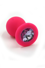 Анальная пробка из силикона со светло-фиолетовым стразом (Цвет: розовый , светло-фиолетового)