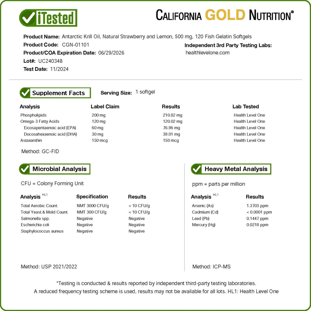 California Gold Nutrition, масло антарктического криля, комплекс фосфолипидов омега-3 с астаксантином, натуральная клубника и лимон, 500 мг, 120 капсул из рыбьего желатина