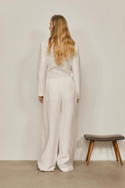 Massimo Dutti Драпированные брюки из смесовой льняной ткани с вытачками - Limited Edition, экрю