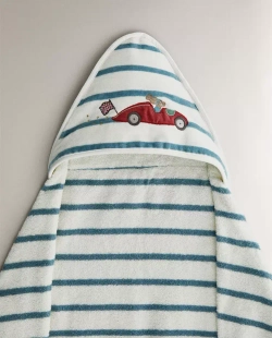 ZARA HOME ДЕТСКОЕ ПОЛОТЕНЦЕ С КАПЮШОНОМ И ВЫШИВКОЙ, СИНИЙ