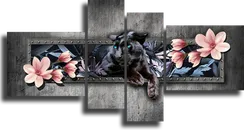 Модульная картина "Пантера и цветы"