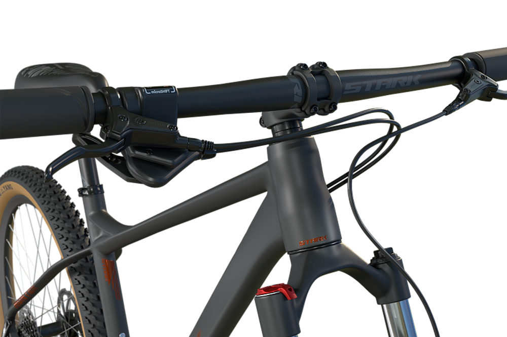 Велосипед 27.5" Stark'25 Hunter 27.3 HD р.16" антрацит матовый оранжевый металлик