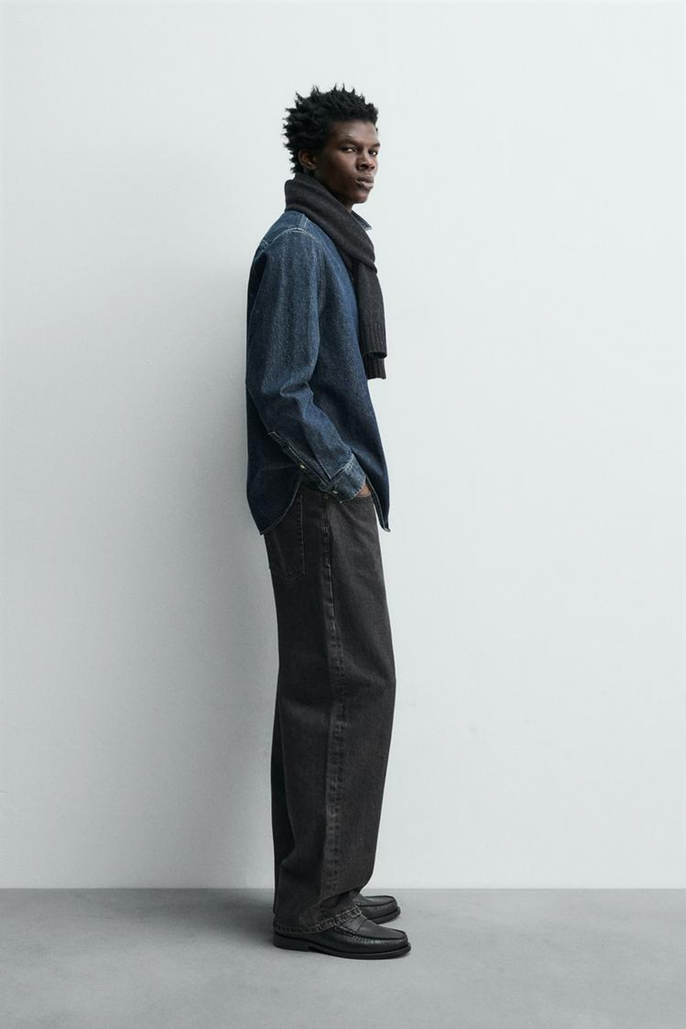 ZARA ДЖИНСОВАЯ РУБАШКА СВОБОДНОГО КРОЯ, СИНИЙ