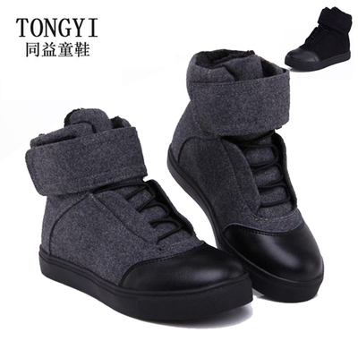 Ботинки из кожи и войлока на шнурках и липучке