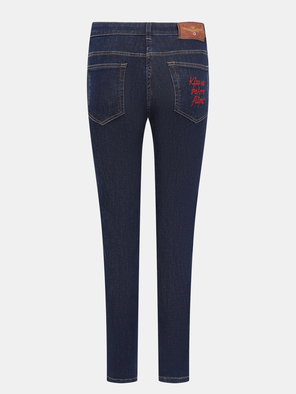 Джинсы жен. AERONAUTICA 185 темно-синий KISS красным