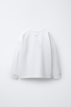 ZARA ФУТБОЛКА С КРУГЛЫМ ВЫРЕЗОМ И ДЛИННЫМИ РУКАВАМИ, ЭКРЮ