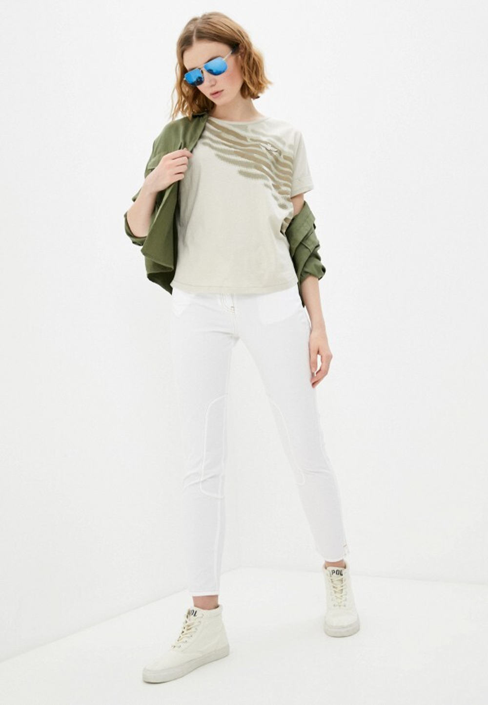 Футболка жен. AERONAUTICA 1879 бежевый хаки лого