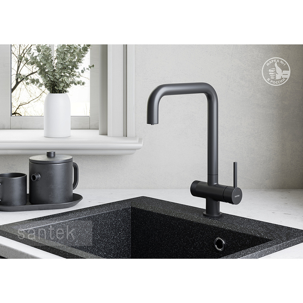 Смеситель для кухни Santek Тесио с подключением к фильтру для воды, керамический картридж, черный матовый (WH5A43012N001)