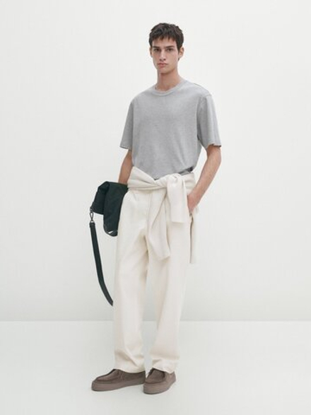 MASSIMO DUTTI Хлопковая футболка с короткими рукавами - Studio, серый