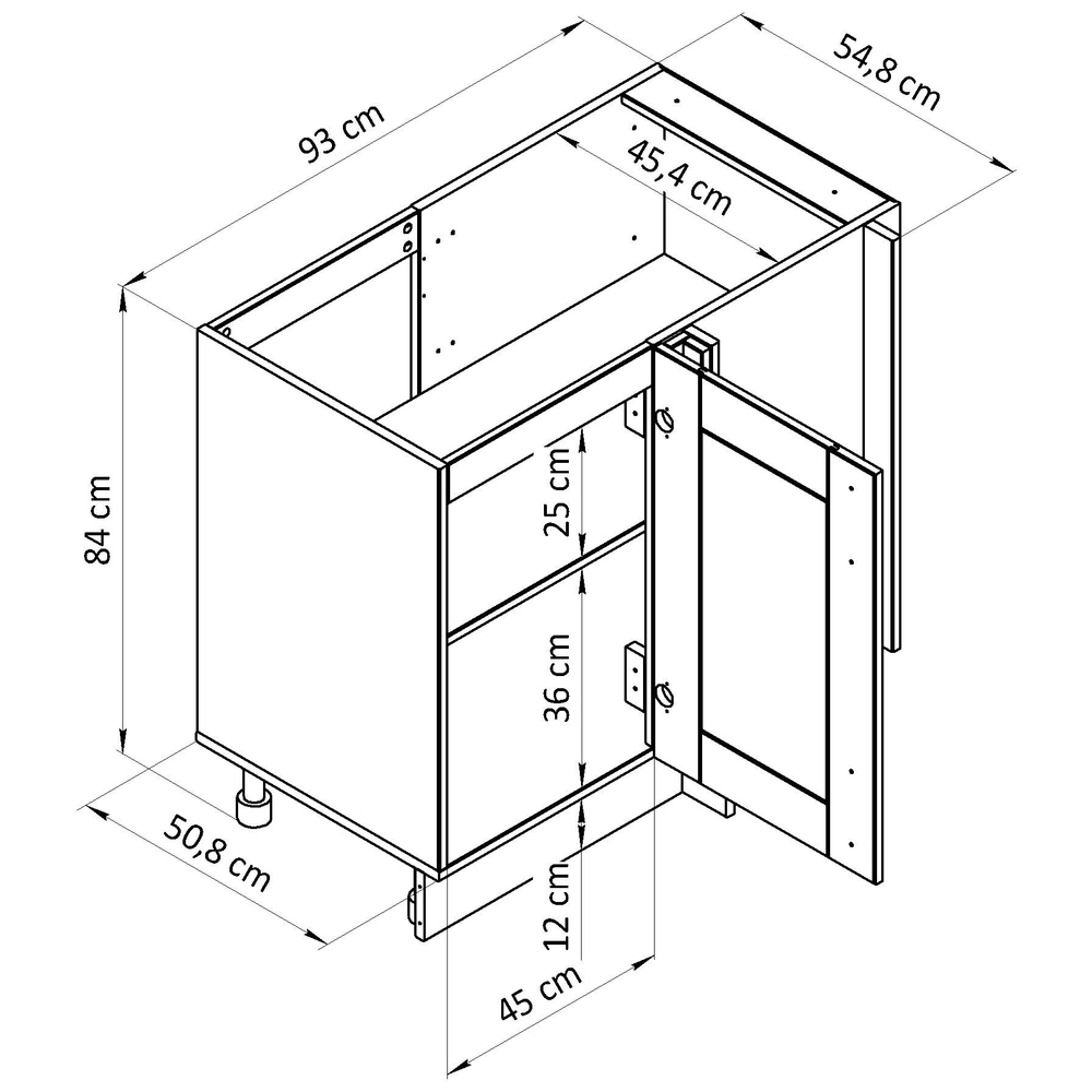 Модуль напольный угловой Вестфалия, 93х55х84, кухонный модуль, из массива сосны, Dipriz