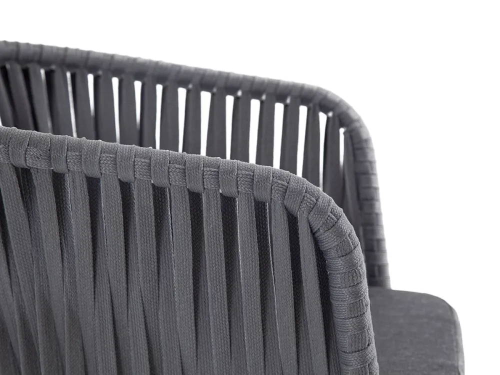 "Бордо" стул плетеный из роупа, каркас алюминий белый шагрень, роуп серый 15мм, ткань серая