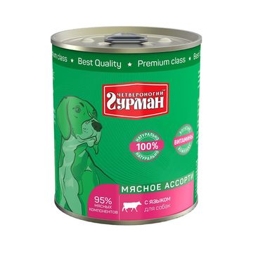 Четвероногий гурман Мясное ассорти для собак с языком 340 гр