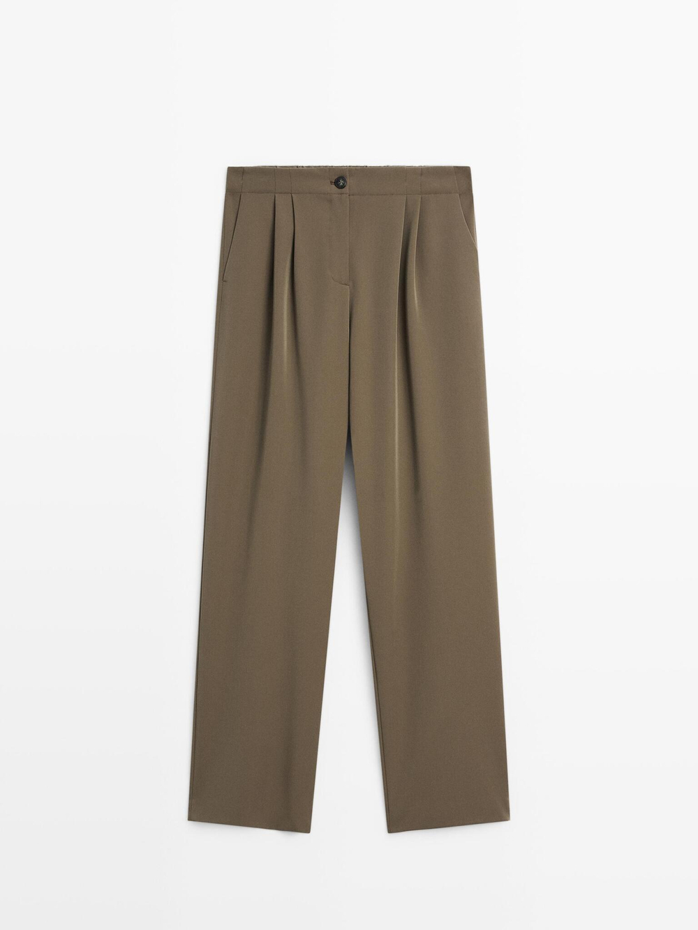 Massimo Dutti Струящиеся брюки с широкими штанинами и защипами, кротово-коричневый