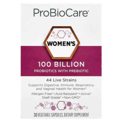ProBioCare, Пробиотики для женщин с пребиотиками, 100 млрд, 30 растительных капсул