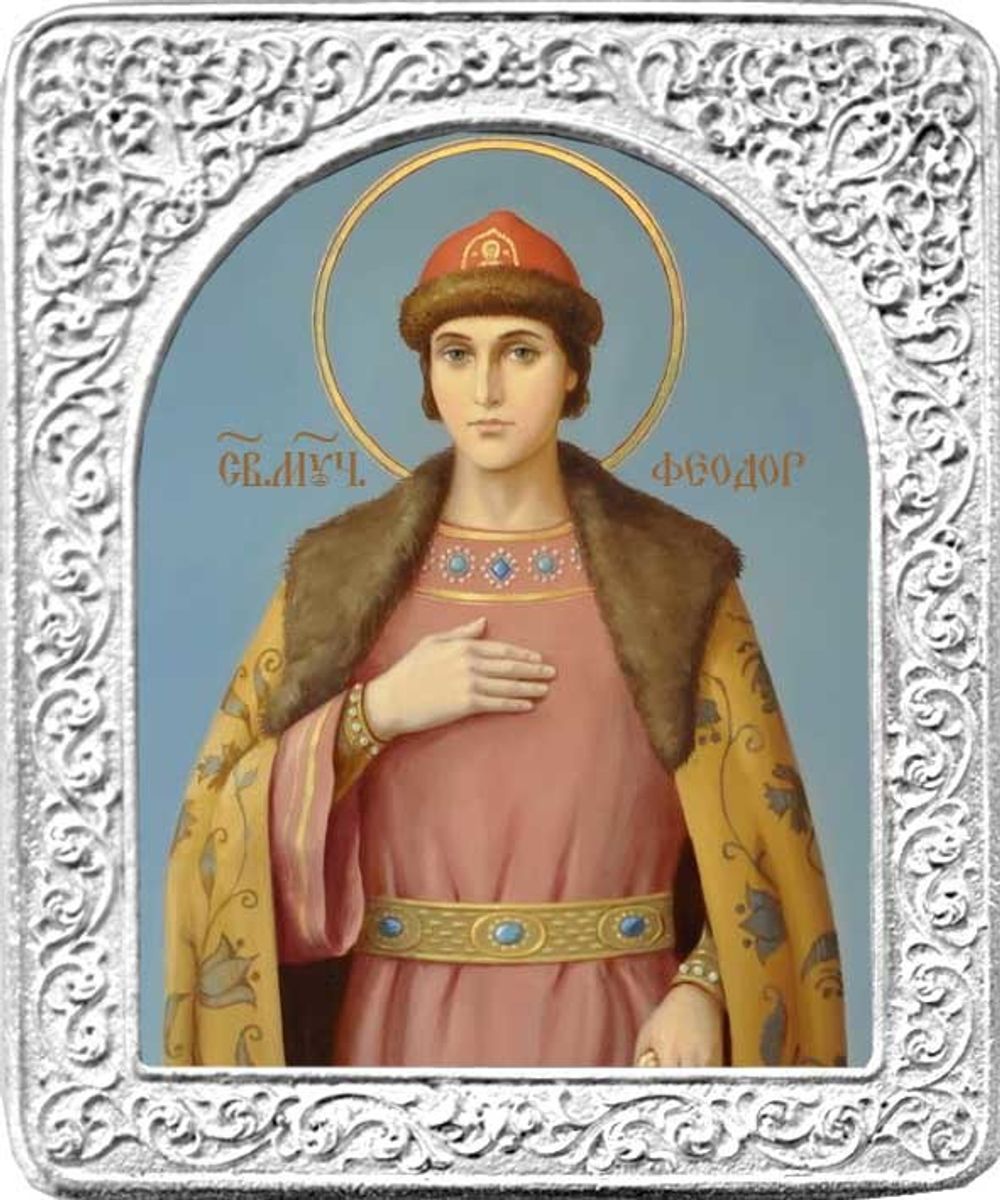 Святой Феодор. Маленькая икона в серебряной раме.