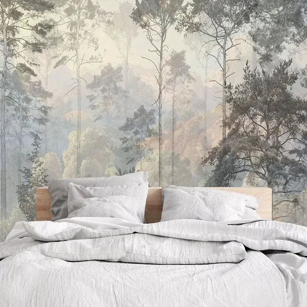 Флизелиновые фотообои 3Д на стену DreamWall "Лес фреска Арт. 70182" 408х275 см, моющиеся виниловые обои на кухню, в детскую, с эффектом 3d для спальни, декор для интерьерного покрытия в доме