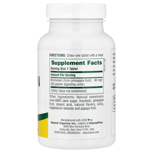 NaturesPlus, Жевательный бромелаин, ананас, 40 мг, 180 таблеток