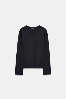 ZARA ФУТБОЛКА В РУБЧИК С ДЛИННЫМИ РУКАВАМИИ, УГОЛЬНЫЙ