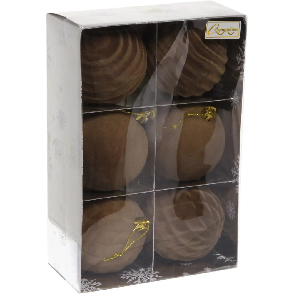 Набор шаров VELOUR «Стильная зима» 8 см (набор 6 шт), Кофейный