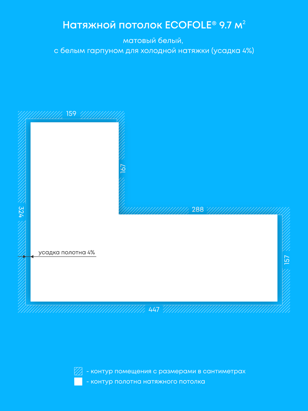 Натяжные потолки 12.7 м2, 16.4 м2, 6.4 м2, 4.2 м2, 9.7 м2, 0.3 м2