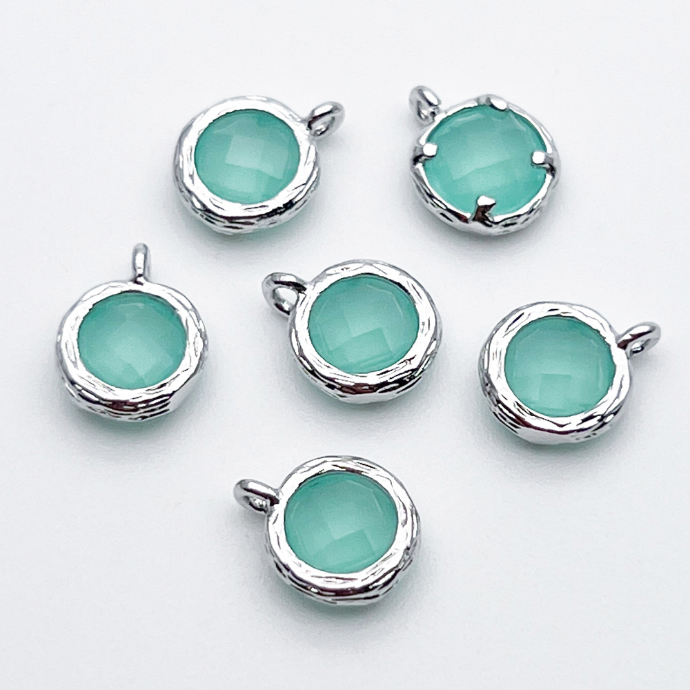Подвеска Круг, цвет серебро (родий)+мятный, размер 9*7,5 мм, цена за 1 шт
