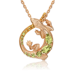 Подвеска «Ящерица» из красного золота с хризолитами и цитринами