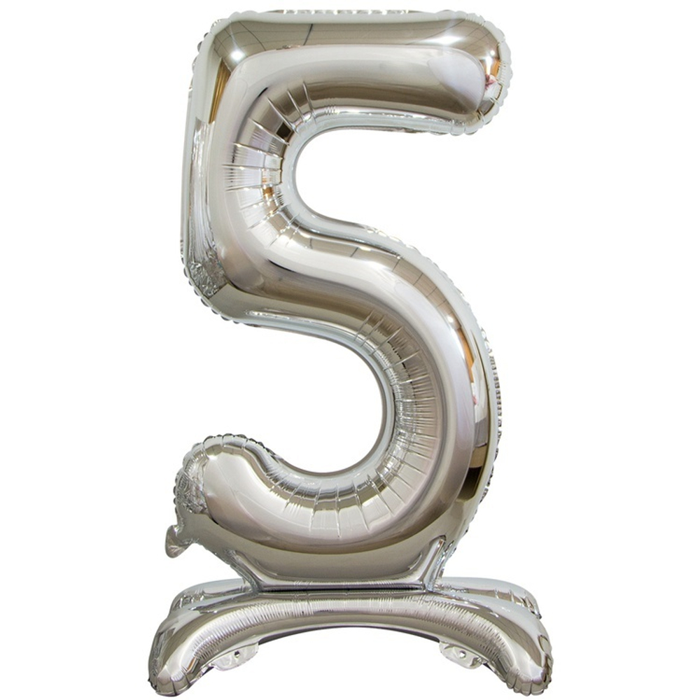 Шар ЦИФРА 5 Silver на подставке 30" 76 см