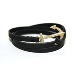 Кожаный браслет чёрный с якорем TRY1BL