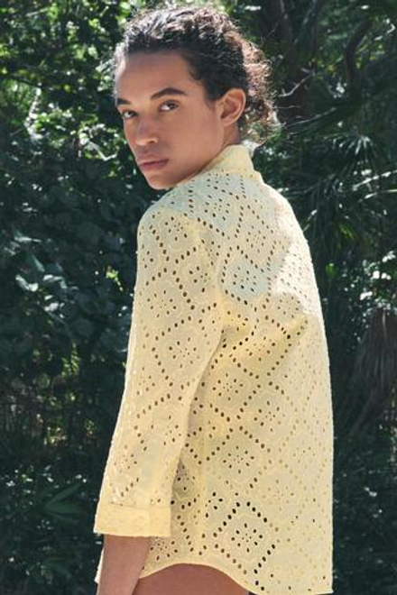 ZARA РУБАШКА С АЖУРНОЙ ВЫШИВКОЙ — ZW COLLECTION, ЖЕЛТЫЙ