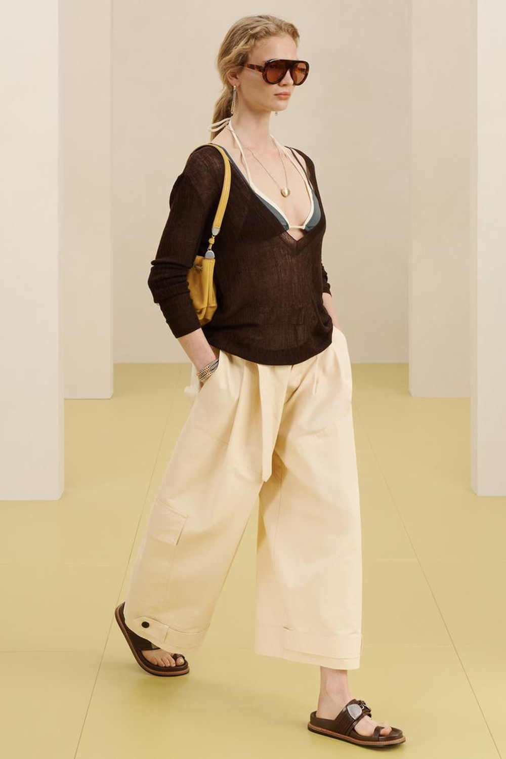 ZARA ШИРОКИЕ БРЮКИ-КАРГО С ВЫТОЧКАМИ, БЕЖЕВЫЙ