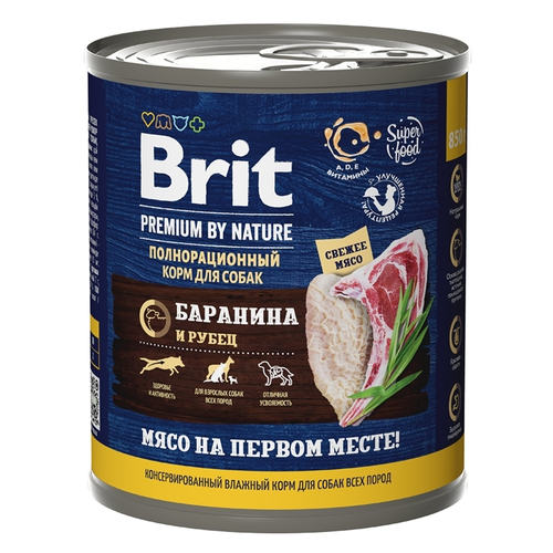 Консервы Brit Premium By Nature для взрослых собак всех пород, баранина и рубец, 850 гр