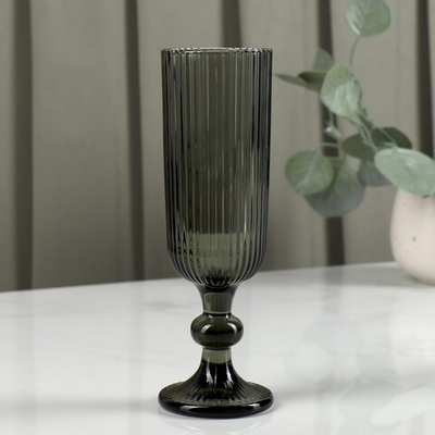 Бокал стеклянный для шампанского Магистр «Грани», 150 мл, 5,5×18,5 см, цвет графит