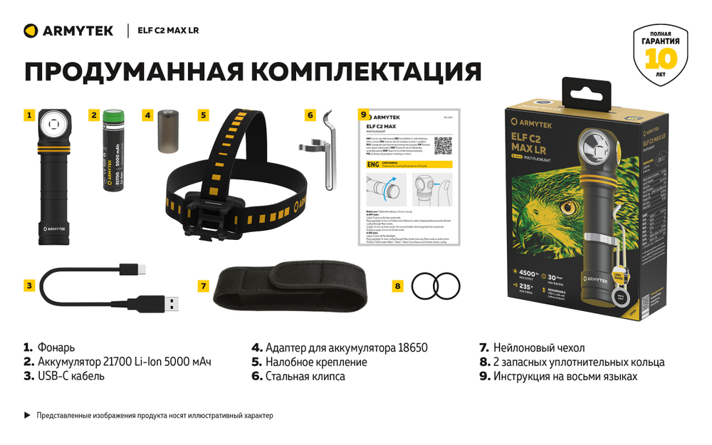 Фонарь Armytek Elf C2 Max LR USB-C Белый