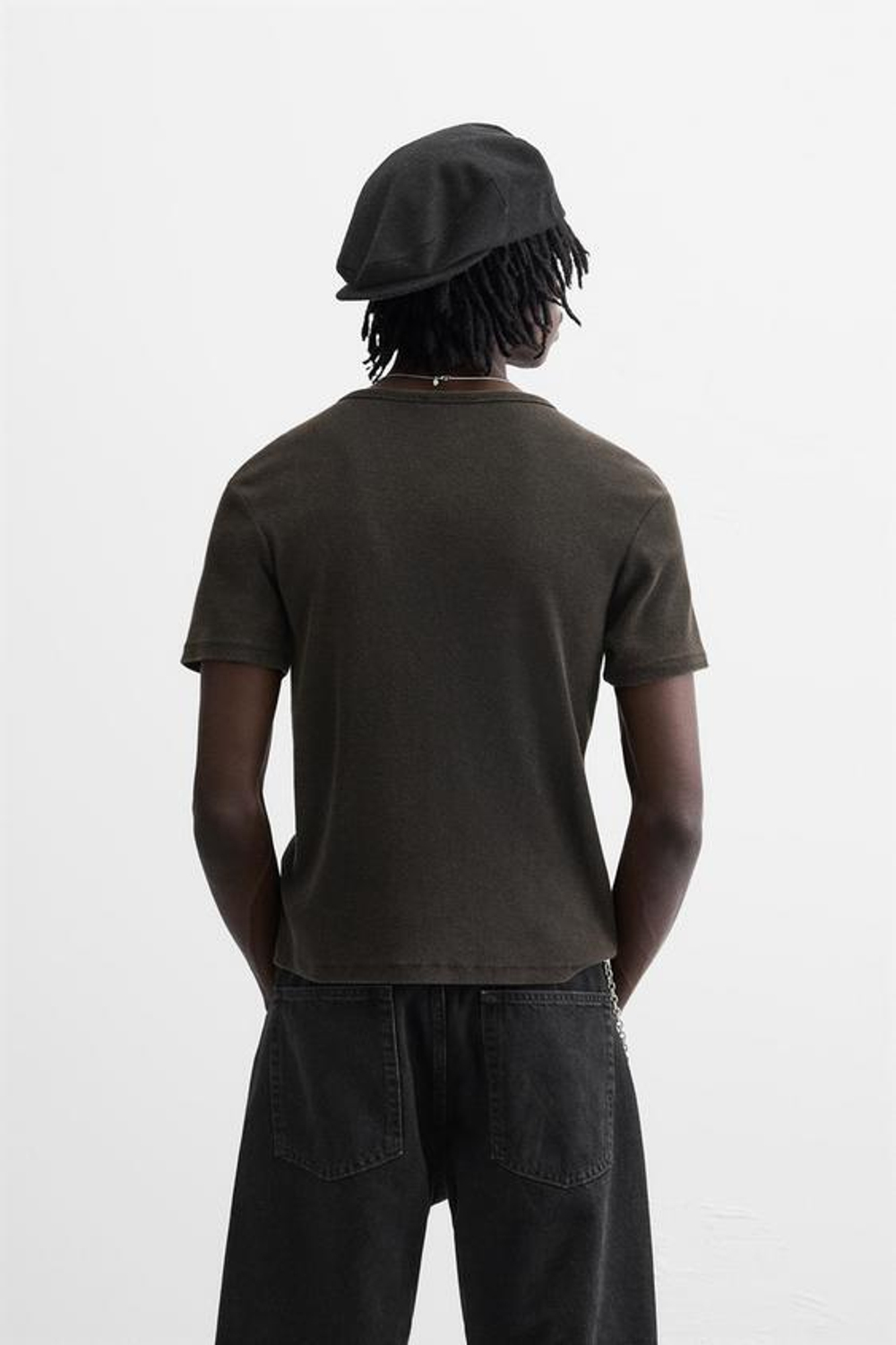 ZARA БАЗОВАЯ ФУТБОЛКА В РУБЧИК, ТЕМНО-КОРИЧНЕВЫЙ