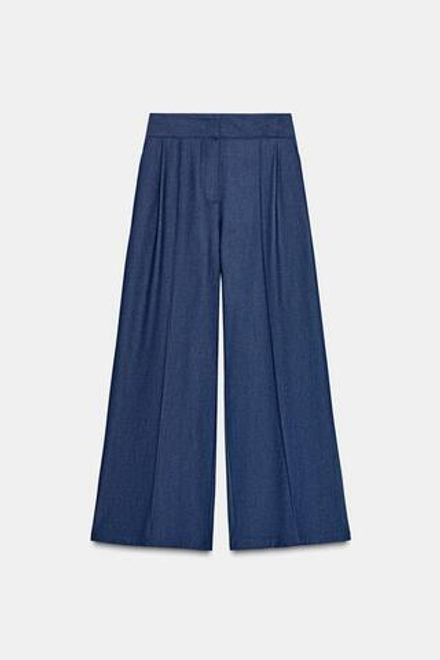 ZARA ШИРОКИЕ БРЮКИ С ЗАЩИПАМИ, ИНДИГО