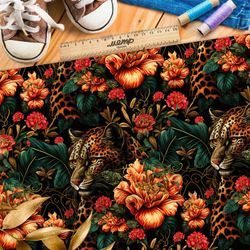 Ткань бифлекс  пантера в цветах