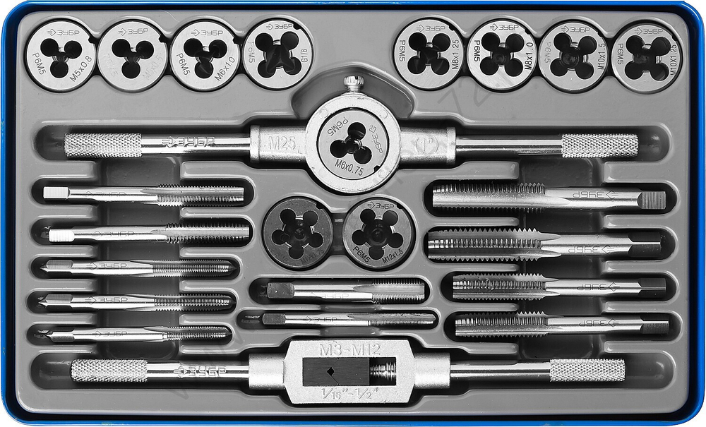ЗУБР 24 предмета, сталь Р6М5, Набор метчиков и плашек, Профессионал (28110-H24)