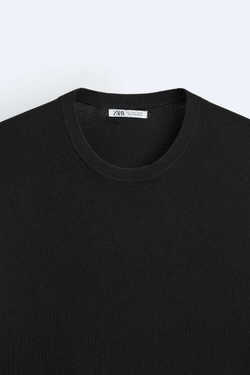 ZARA ФУТБОЛКА ИЗ СМЕСОВОЙ ВИСКОЗЫ, ЧЕРНЫЙ