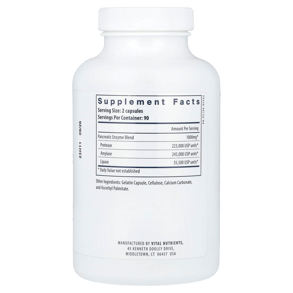 Vital Nutrients, Ферменты поджелудочной железы, 180 капсул